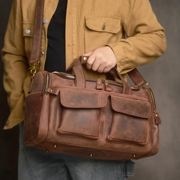 Weekender Travel Bag | Handmade Leather Duffle Bag - Image 6