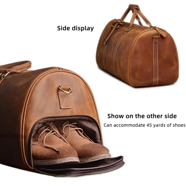 Leather Weekender Travel Bag With Shoe Compartment | Wholesale Custom Logo - Image 9