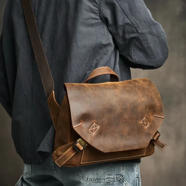 Vintage Leather Laptop Messenger Bag - Image 6