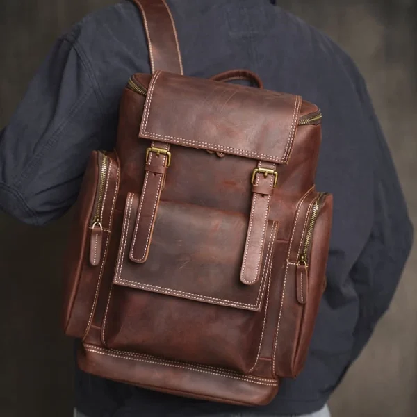Vintage Large Leather Backpack - Image 6