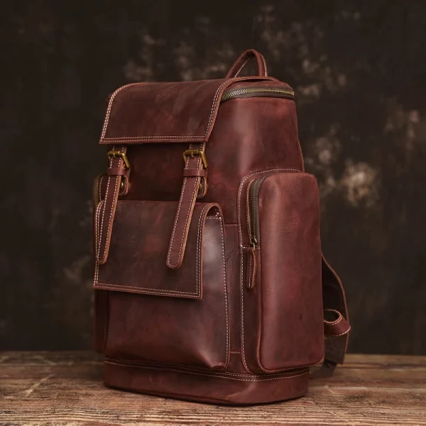 Vintage Large Leather Backpack - Image 5