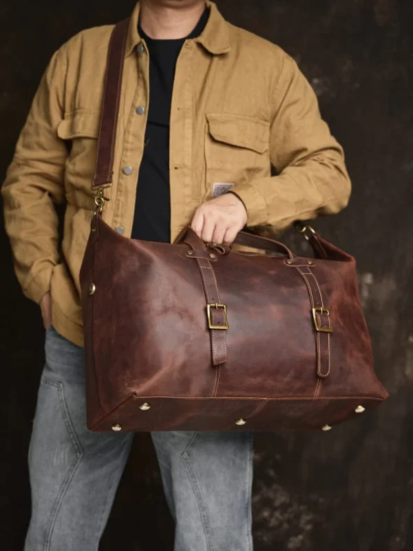 Leather Overnight Duffel Bag For Men - Image 6