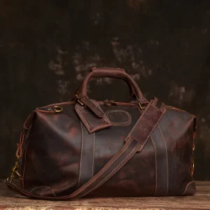 Vintage Duffle Bag Leather | Handmade Leather Duffle Bag