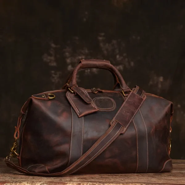 Vintage Duffle Bag Leather | Handmade Leather Duffle Bag