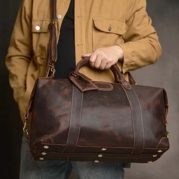 Vintage Duffle Bag Leather | Handmade Leather Duffle Bag - Image 5