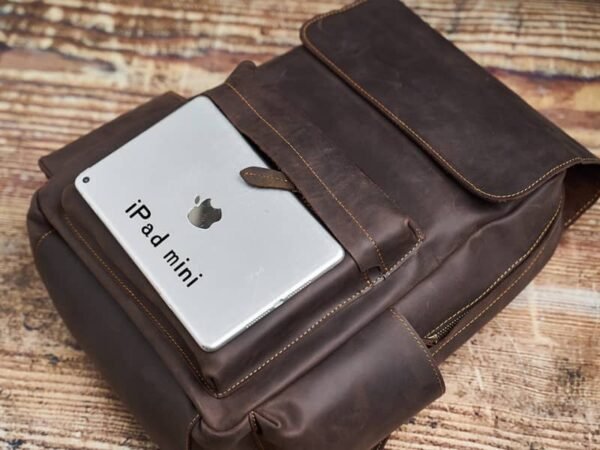Mens Vintage Leather Backpack For Work - Image 8
