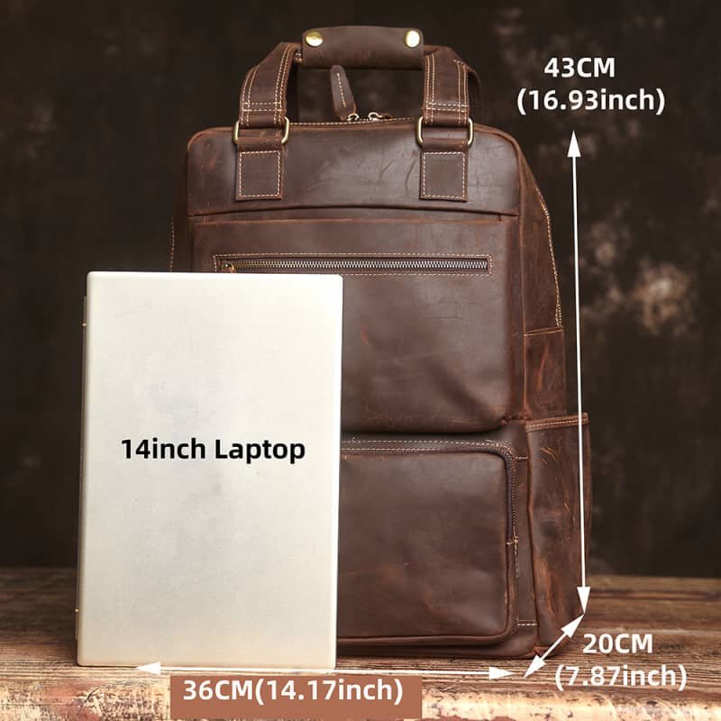 Vintage Large Leather Backpack | With Carry Handle 19 Vintage Coffee Leather Backpack Bag 17 1