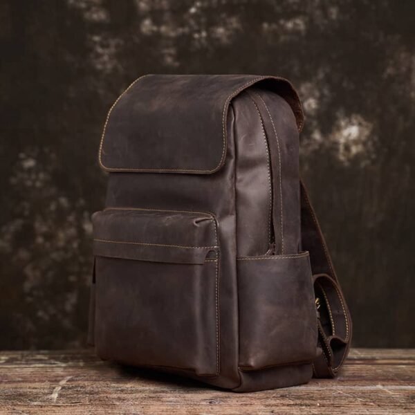 Mens Vintage Leather Backpack For Work - Image 5