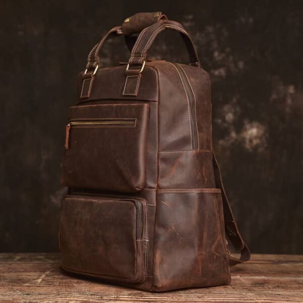 Vintage Large Leather Backpack | With Carry Handle - Image 4
