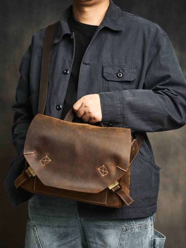 Vintage Leather Laptop Messenger Bag - Image 4