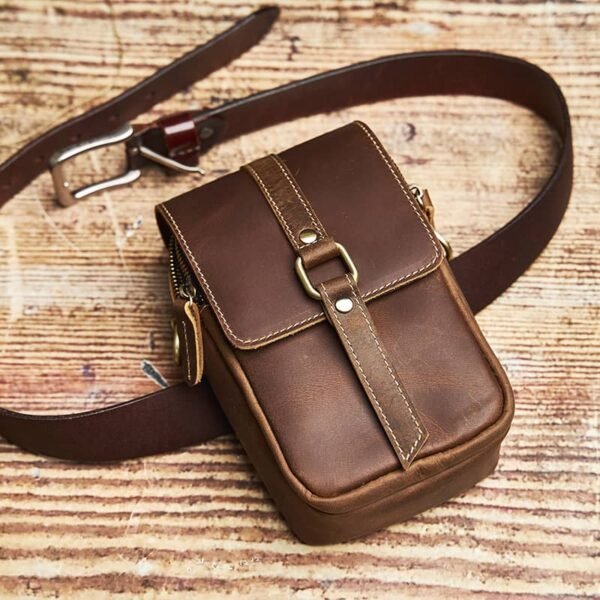 Vintage Leather Fanny Pack | Leather Mini Shoulder Bag - Image 9