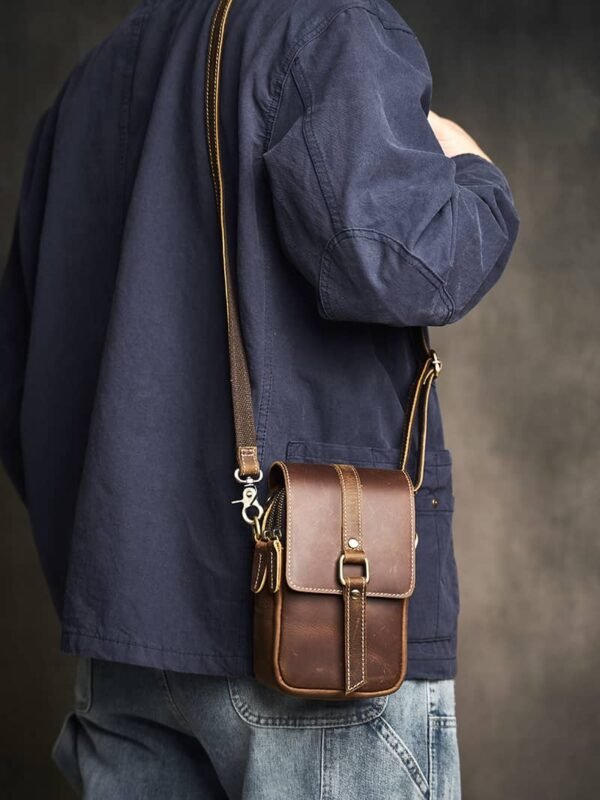 Vintage Leather Fanny Pack | Leather Mini Shoulder Bag - Image 6