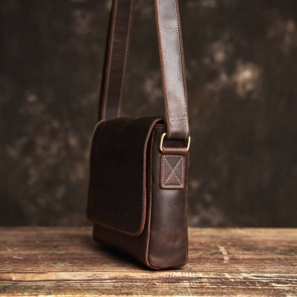 Vintage Leather Messenger Bag | Handmade Leather Shoulder Bag - Image 5