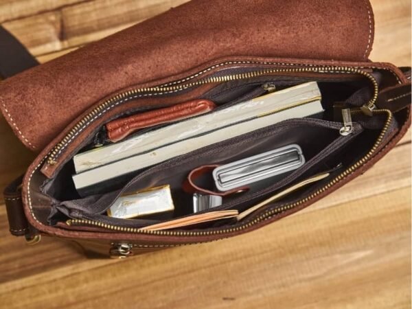 Vintage Leather Messenger Bag | Handmade Leather Shoulder Bag - Image 14