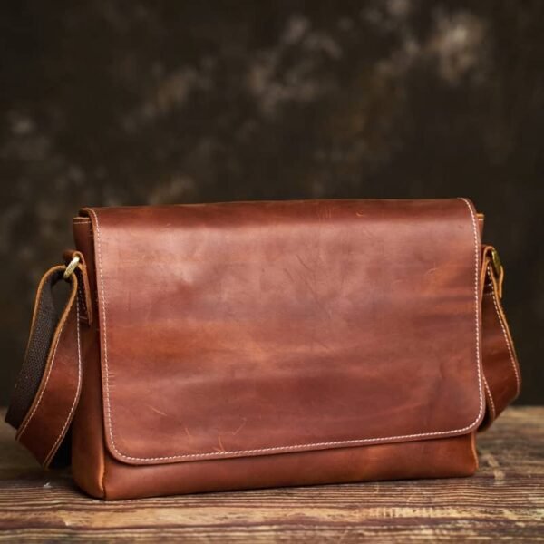 Vintage Leather Messenger Bag | Handmade Leather Shoulder Bag - Image 15
