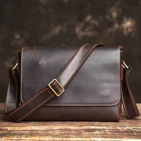 Vintage Leather Messenger Bag | Handmade Leather Shoulder Bag - Image 3