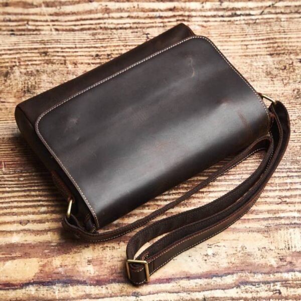 Vintage Leather Messenger Bag | Handmade Leather Shoulder Bag - Image 8