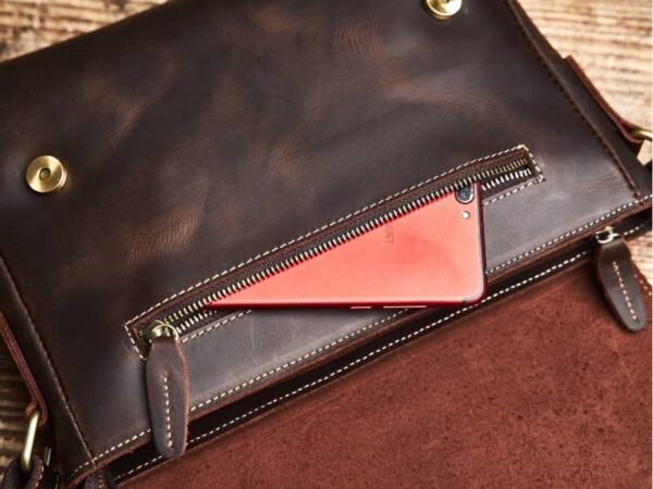 Vintage Leather Messenger Bag | Handmade Leather Shoulder Bag - Image 10