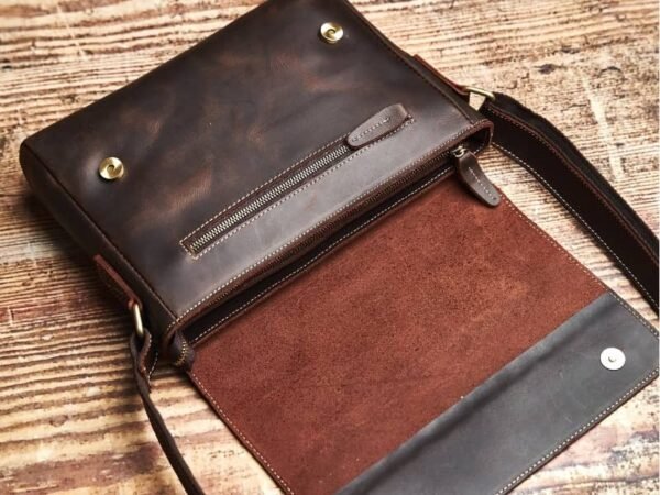 Vintage Leather Messenger Bag | Handmade Leather Shoulder Bag - Image 9