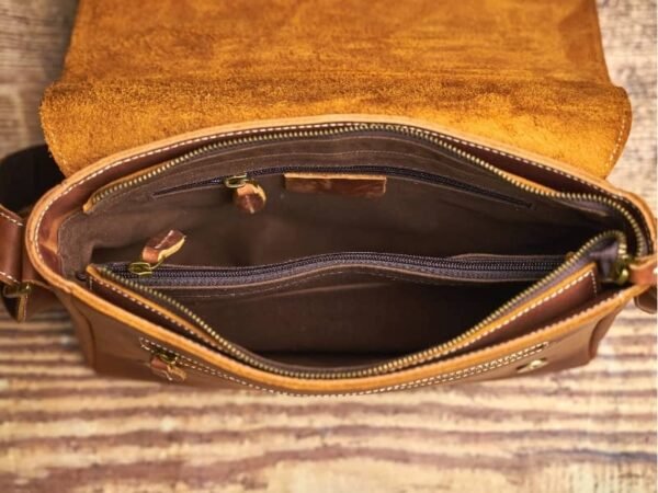 Vintage Leather Messenger Bag | Handmade Leather Shoulder Bag - Image 13