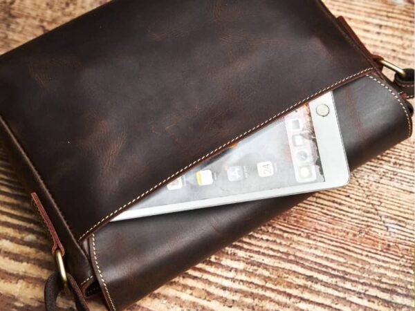 Vintage Leather Messenger Bag | Handmade Leather Shoulder Bag - Image 7