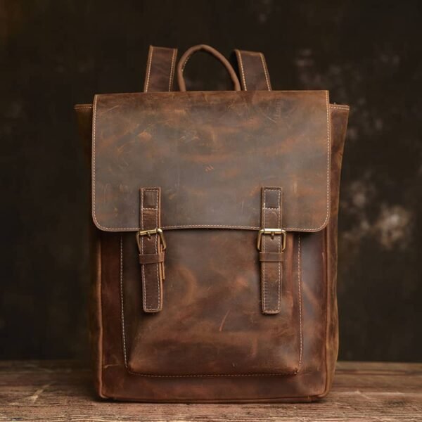 Vintage Handmade Leather Backpack | With Flip-Top Cover - Image 3