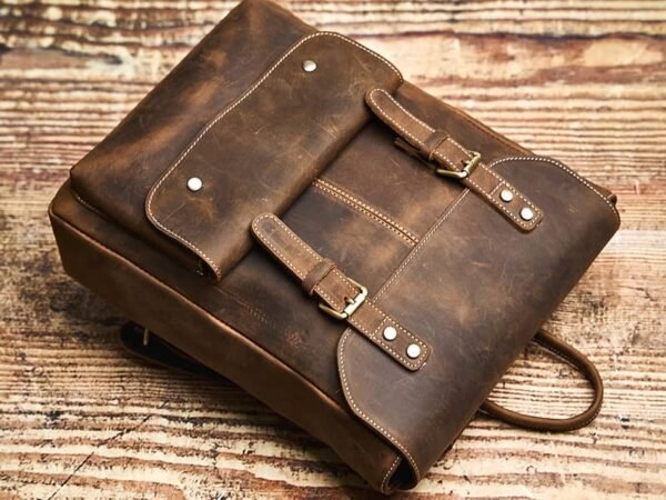 Vintage Leather Backpack | With Flip-Top Cover - Image 9