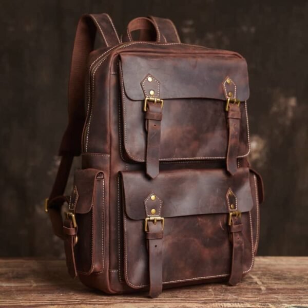 Vintage Large Leather Backpack | Handmade Leather Backpack - Image 3