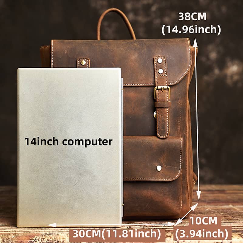 Vintage Leather Backpack | With Flip-Top Cover 18 vintage leather backpack bag 10 20