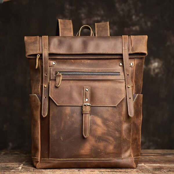 Vintage Large Leather Backpack | Folding Backpack - Image 2
