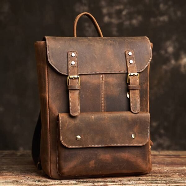Vintage Leather Backpack | With Flip-Top Cover