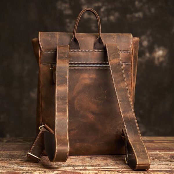 Vintage Leather Backpack | With Flip-Top Cover - Image 6