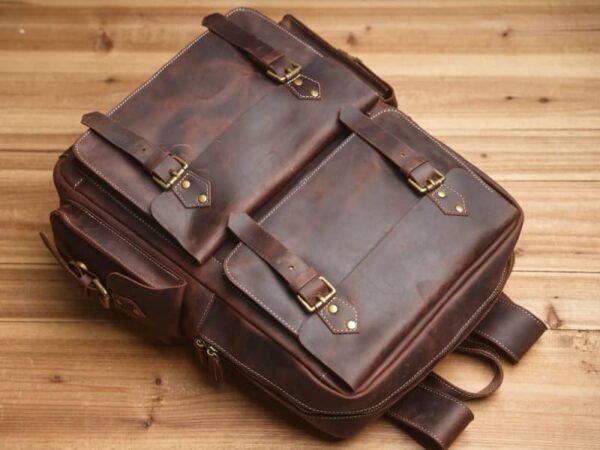 Vintage Large Leather Backpack | Handmade Leather Backpack - Image 8