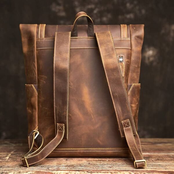 Vintage Large Leather Backpack | Folding Backpack - Image 4