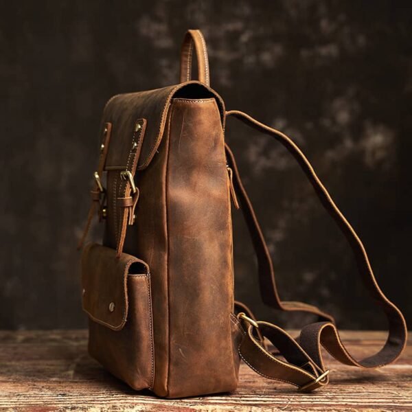Vintage Leather Backpack | With Flip-Top Cover - Image 5