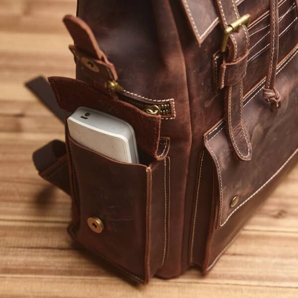 Vintage Large Leather Backpack | Flip-Top backpack - Image 11