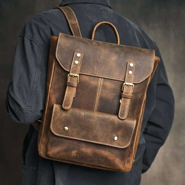 Vintage Leather Backpack | With Flip-Top Cover - Image 7