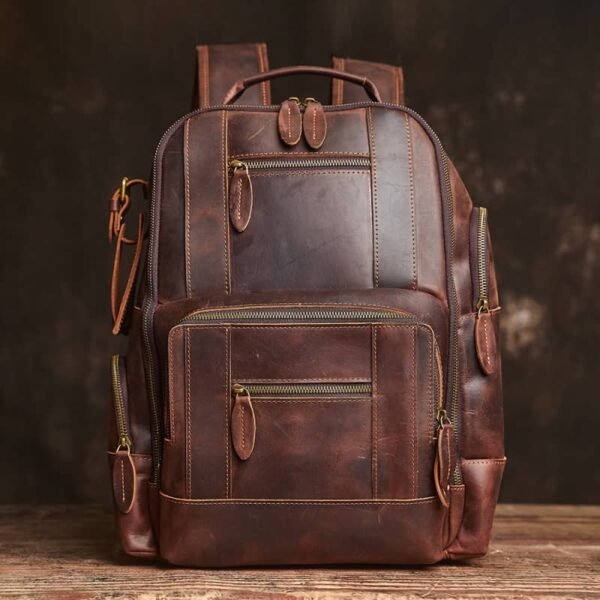 Vintage Leather Double Backpack | Trolley Case Fixing Strap - Image 4