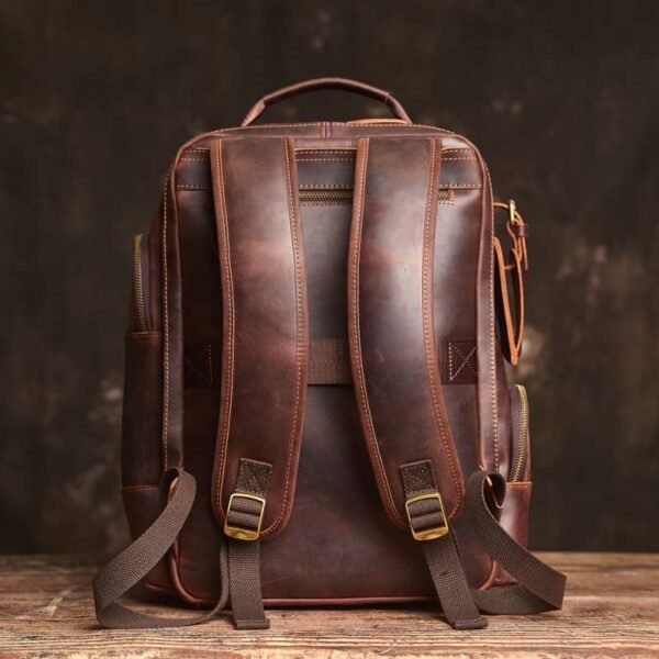 Vintage Leather Double Backpack | Trolley Case Fixing Strap - Image 3