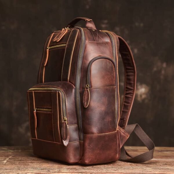 Vintage Leather Double Backpack | Trolley Case Fixing Strap - Image 5