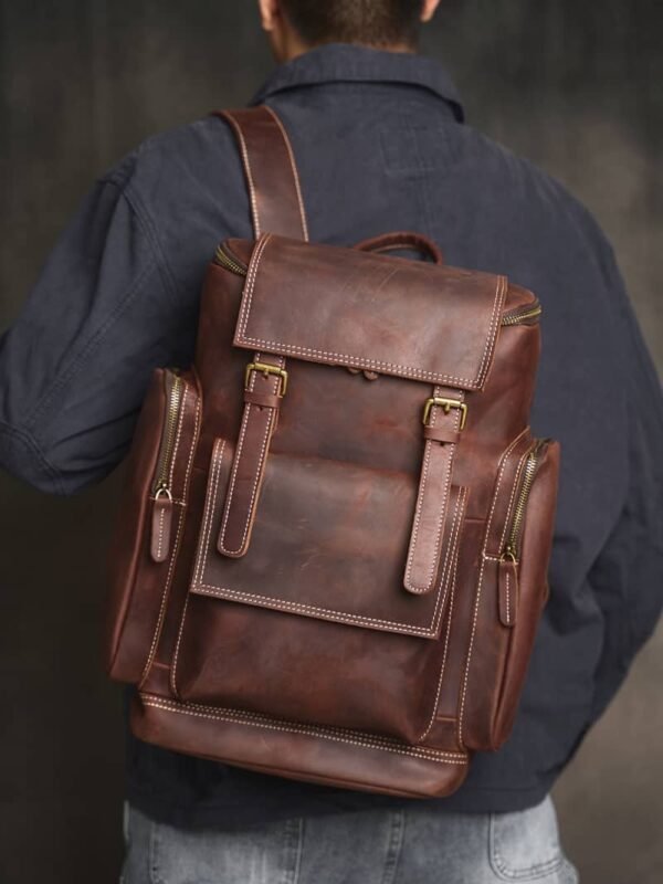 Vintage Large Leather Backpack - Image 4