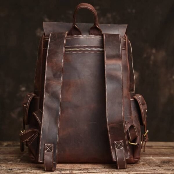 Vintage Leather Backpack | Handmade Flip-Top backpack - Image 3
