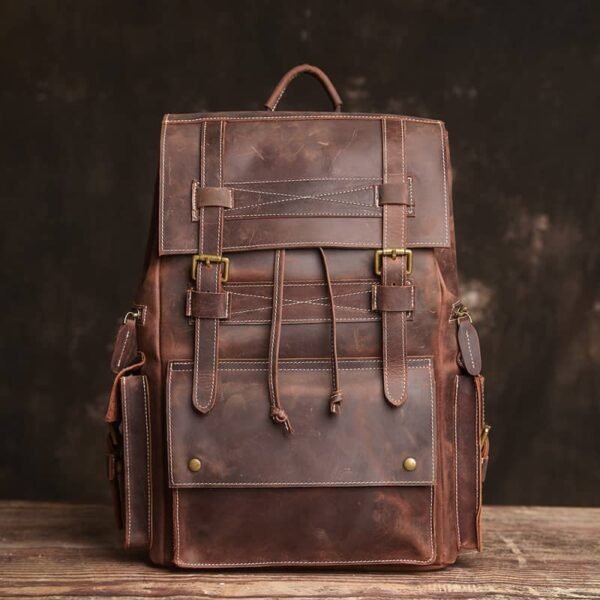 Vintage Large Leather Backpack | Flip-Top backpack - Image 3
