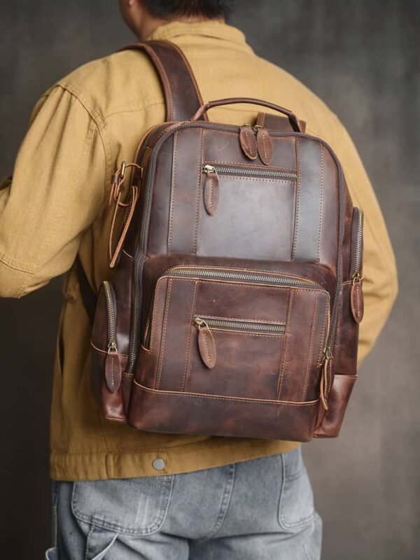 Vintage Leather Double Backpack | Trolley Case Fixing Strap - Image 6