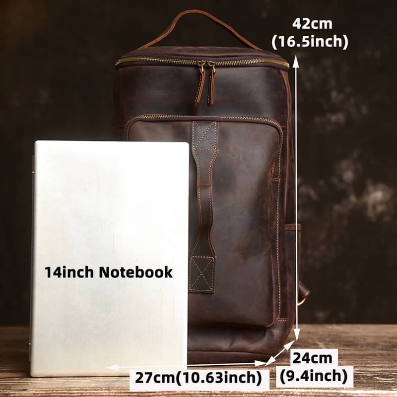 Vintage Genuine Leather Cylindrical Backpack 17 vintage leather backpack bag 26 4