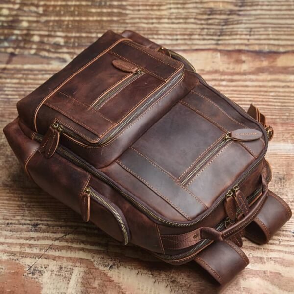 Vintage Leather Double Backpack | Trolley Case Fixing Strap - Image 10