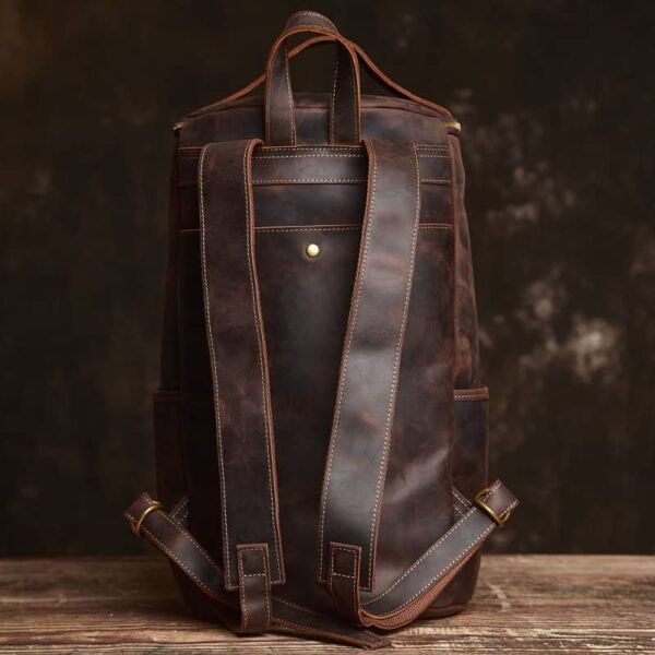 Vintage Genuine Leather Cylindrical Backpack - Image 3