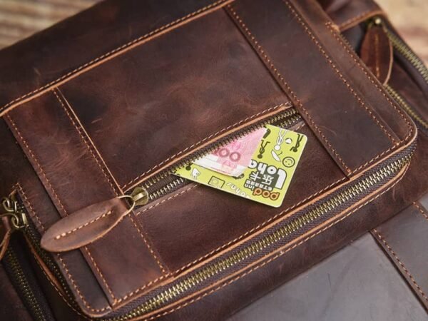 Vintage Leather Double Backpack | Trolley Case Fixing Strap - Image 16
