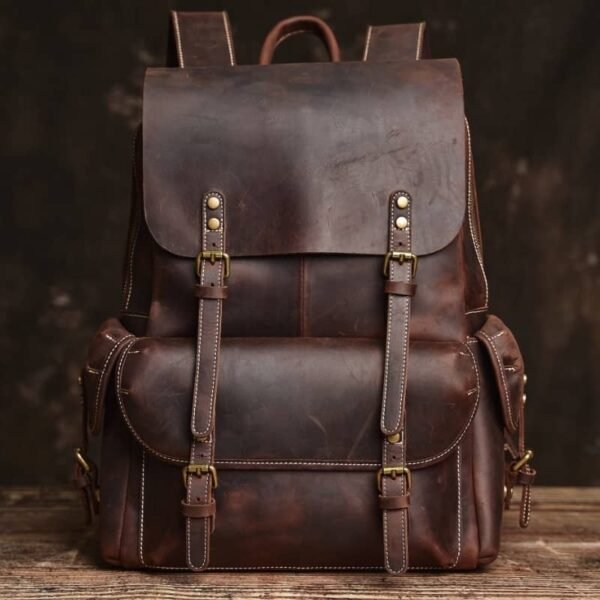Vintage Leather Backpack | Handmade Flip-Top backpack - Image 2