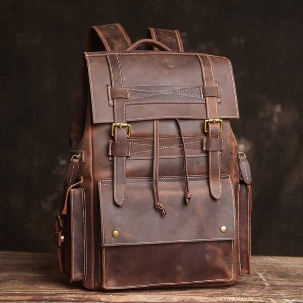 Vintage Large Leather Backpack | Flip-Top backpack